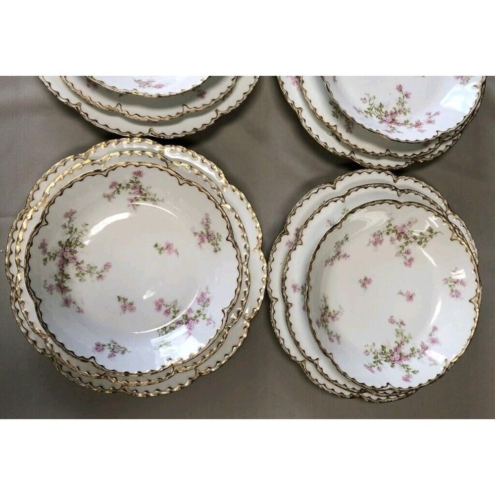 18 Pc Antique Haviland Limoges France Porcelain Schleiger 340 Double Gold Set - Picture 10 of 11